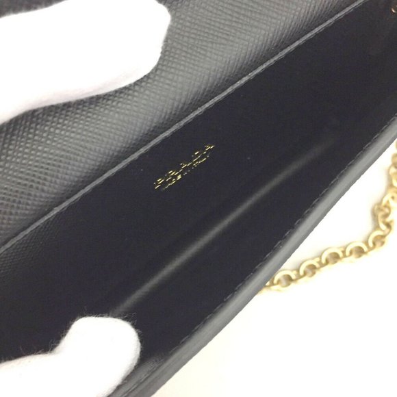 100% Authentic PRADA Saffiano Logo Black Leather Wallet On Chain Shoulder Bag - Picture 7 of 9